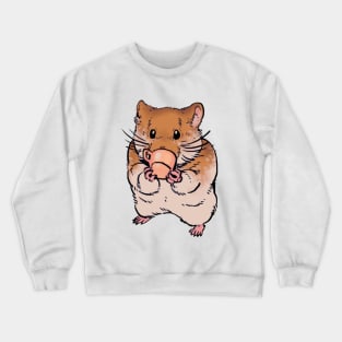 Mudwizard draws the cute hamster drinking from a doll house tea cup / funny animal meme Crewneck Sweatshirt